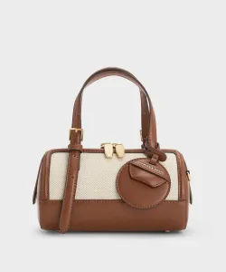 Двухцветная холщовая сумка для боулинга Enola Charles & Keith, цвет Chocolate