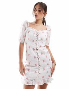 Коллектив The Label Мини-платье на шнуровке с розовой вышивкой Collective The Label