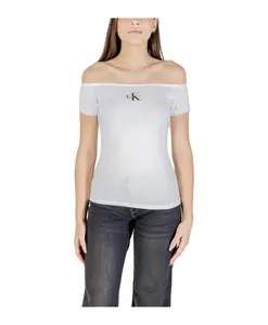 Белая футболка с вырезом-лодочкой Calvin Klein Jeans, белый