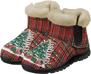 Женские зимние ботинки Jeiento с мехом, утепленные ботильоны для походов, противоскользящие, Christmas Tree Plaid