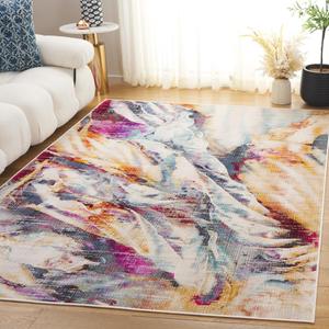 Ковер SAFAVIEH, 122 x 183 см, Rainbow Collection, Blue & Gold, современный абстрактный дизайн, для помещений и улицы, можно стирать, идеально для патио, заднего двора, прихожей