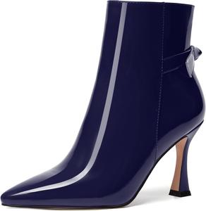 Женские ботильоны SKYSTERRY на молнии с острым носком, высокими каблуками и наружной отделкой, 3,3 дюйма, Navy Blue