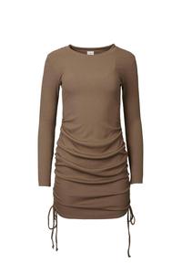Рюшированное ребристое мини-платье из стретч-модала в цвете желудь By Together, Acorn