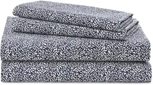 Комплект простыней Lauren Ralph Lauren с принтом в виде листьев, количество нитей 230, 100% Хлопок, 4 шт. (Темно-синий, Queen)