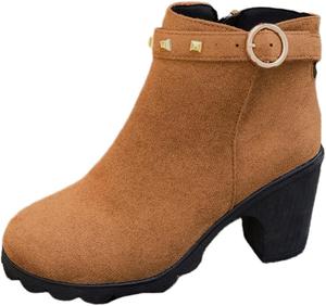 Модные женские ботильоны. Металлический декор на верхней части. Молния. Круглый носок. Доступны большие размеры. Fusecottc, Brown