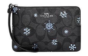 COACH Угловая молния ПВХ наручный клатч малый размер женский черный