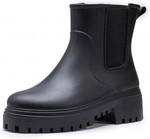 Женские короткие резиновые сапоги - водонепроницаемые ботинки Челси до щиколотки с противоскользящей подошвой и удобной стелькой для работы в саду и на улице Offroaderman, Black