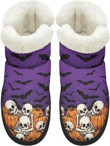 Женские ботинки босиком с широким носком, зимние снежные ботинки, теплые пушистые ботильоны с ЭВА подошвой для праздников Chririnla, Bat Skull Pumpkin