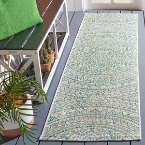 Ковер SAFAVIEH, 69 x 427 см, Washable Rug Outdoor Courtyard Collection - Runner, Ivory & Green, без линьки и легкий в уходе, идеально для патио, прихожей, гардеробной, коридора, кухни (CY8734-55712)