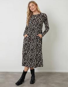 Платье миди из трикотажа Threadbare с длинными рукавами коричневого цвета