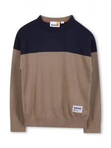 Детский хлопковый джемпер с цветными блоками и круглым вырезом Timberland, Khaki