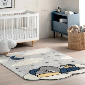 Ковер для детской зоны Ryder Sleeping Bear nuLOOM, 152x244 см, светло-серый