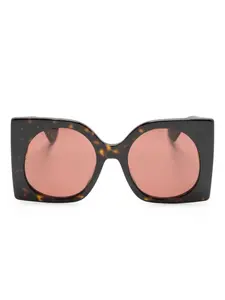 Солнцезащитные очки в квадратной оправе черепаховой расцветки Gucci Eyewear, коричневый