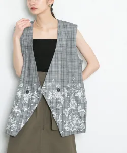 Жилет в клетку с кружевным принтом Kbf, цвет Gray
