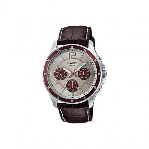 CASIO Часы Men Standard Series Gray Watch MTP-1374L-7A1V, Dark Red Dial and Brown Band