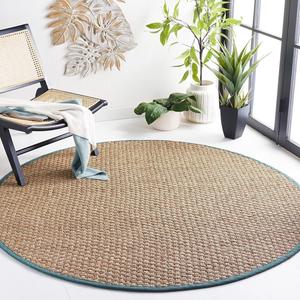 Ковер SAFAVIEH, 244 x 244 см, - коллекция Natural Fiber - Natural & Light Blue, Seagrass, узор Basketweave с бордюром (NF114M)