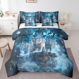 Erosebridal Комплект постельного белья 7Pcs Tigers с дизайном африканских животных в синих тонах, зимний утепленный, Blue
