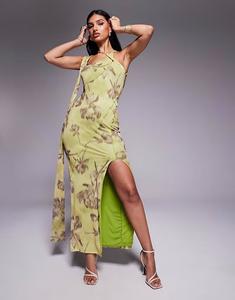 Платье миди ASOS DESIGN с запахом на шее и открытыми швами в цветочный принт