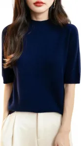 Женский джемпер из мериносовой шерсти с коротким рукавом и круглым вырезом