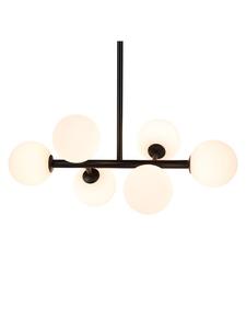 Home24 Потолочный светильник KJUL на 6 ламп, черный металл / белое опаловое стекло