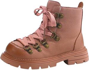 Детские Ботинки IWIHMIV для Девочек, с Шнуровкой, Нескользящие, Короткие, для Малышей, Удобные, Теплые, Повседневные, Red