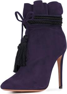 Женские ботинки XYD с комфортной шнуровкой, кисточками, молнией, высокими шпильками, заостренным носком, на каблуке, модные праздничные туфли, Dark Purple
