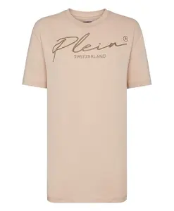 Футболка с круглым вырезом, SS, с кристаллами и подписью. Philipp Plein, бежевый