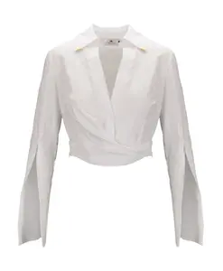 Укороченная рубашка с V-образным вырезом и перекрестным кроем Elisabetta Franchi, белый