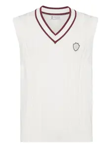 Жилет фактурной вязки с V-образным вырезом Brunello Cucinelli, белый