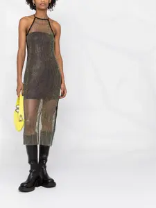 Сетчатое платье без рукавов со стразами Patrizia Pepe, черный