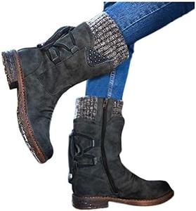 Женские зимние ботинки западного стиля с мехом до середины икры, легкие замшевые ботинки на молнии, милые зимние туфли для женщин 2025 Generic, #E05-Black