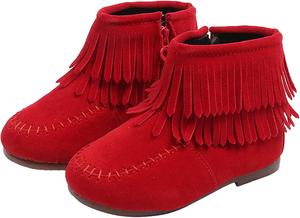 Сапожки для детей 12М-6Т, для девочек, зимние с бахромой и кисточками, ботильоны, теплые нескользящие Ikevan, Red
