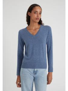 Кашемировый свитер с V-образным вырезом в цвете синий меланж Style Republic