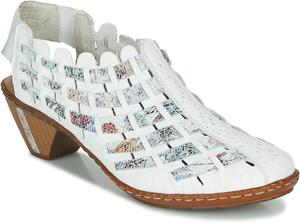 Женские туфли на каблуке Rieker 46778 Sina - с ремешком на пятке, верх из кожи, ручная плетеная отделка, комфорт антистресс, гибкая подошва, надежная посадка и вечный повседневный стиль, белый