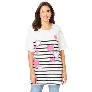 Туника с принтом и круглым вырезом Plus size Woman Within, Stripe Hearts