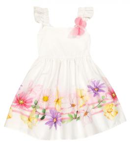 Платье из хлопкового поплина с цветочной аппликацией Monnalisa, разноцветный