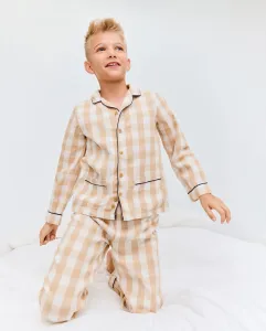 Длинная пижама с пуговицами в клетку для мальчика Cotton Juice, коричневый