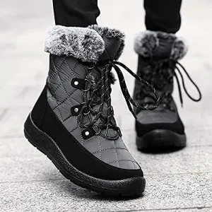 Женские зимние ботинки ZEENXIUYA с меховой подкладкой, удобные, теплые, водонепроницаемые, на плоской подошве, с шнуровкой, для улицы, серый