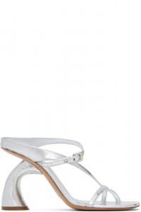 Серебристые босоножки на скульптурном каблуке с ремешками Dries Van Noten