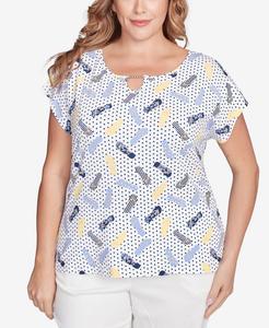 Топ больших размеров с принтом в виде шлепанцев "Making Waves" HEARTS OF PALM, Light Blue Multi