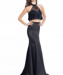 Черное кружевное стрейч-атласное двухкомпонентное платье RACHEL ALLAN