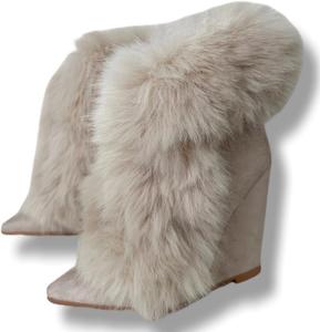 Женские сексуальные ботильоны на высокой клиновидной платформе Frankie Hsu, роскошные зимние ботинки из бежевого меха, большие размеры обуви US5-14 для женщин и мужчин