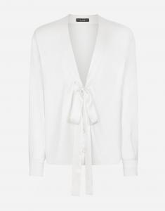 Шелковая блузка с бантом на воротнике Dolce & Gabbana, белый