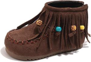 BANGTEUO Мокасины Ботинки на щиколотке для девочек Ковбойские кистольные Удобные спина Молния Широкий носок с нескользящей подошвой мягкой подошвой Ковбойские ботинки