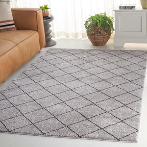 Ковер SAFAVIEH, 201 x 280 см, коллекции Tunisia, цвет Grey & Black, марокканский племенной дизайн, не линяет и прост в уходе, идеален для помещений с высокой проходимостью в гостиной, спальне (TUN294K)