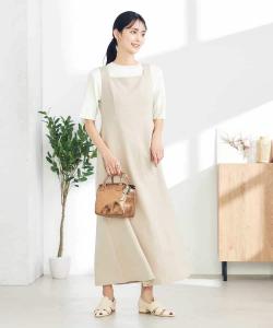 Расклешенное платье без рукавов из ткани, напоминающей лен Avv, цвет Beige