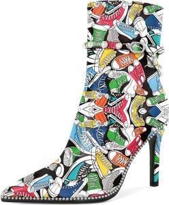 Женские ботильоны SAMMITOP, короткие сапожки с заостренным носком, стойка-кубита на высоком каблуке, модные туфли с бусинами, жемчужной пряжкой, для платья, каблук 4 дюйма