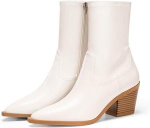 Женские ботильоны Coutgo с острым носком, на массивном каблуке, с боковой молнией, из кожи, осенние, Beige