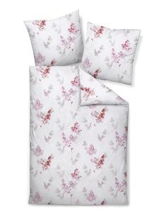 Премиальное фланелевое постельное белье Davos - нежные цветочные веточки красного, розового и белого цветов Janine, 155 x 220 + 80 x 80 см