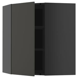 Угловой настенный шкаф с полками, черно-серый/матовый антрацитовый Nickebo, 68x80 см. IKEA Metod